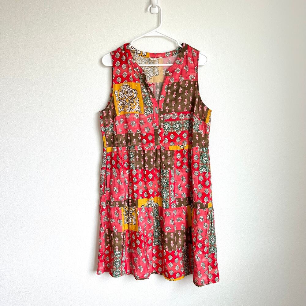 Escape By Habitat Clothes Sleeveless Patchwork Red Pink Dress Women’s Medium